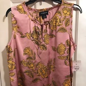 Women’s Pink and Yellow Floral Print Career Top